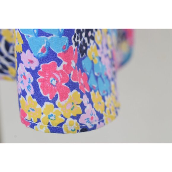 Vintage 80s Poly/Cotton Blue Floral Print Blouse |‎ size Large - Picture 6 of 10